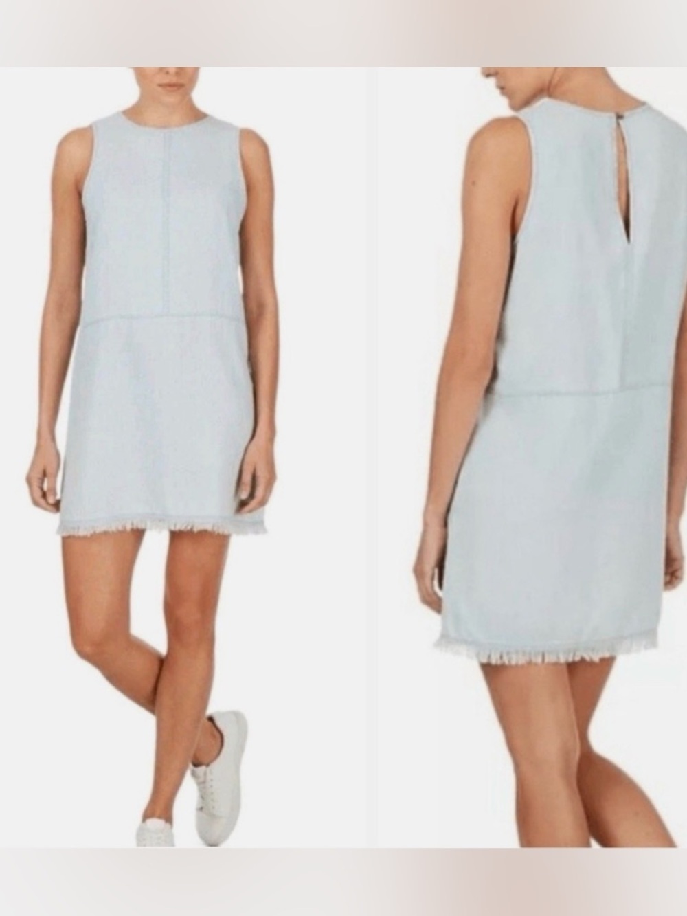 Adyson Parker Chambray Shift Dress NWT Linen Blend Raw Hem Minimalist Coastal Sm